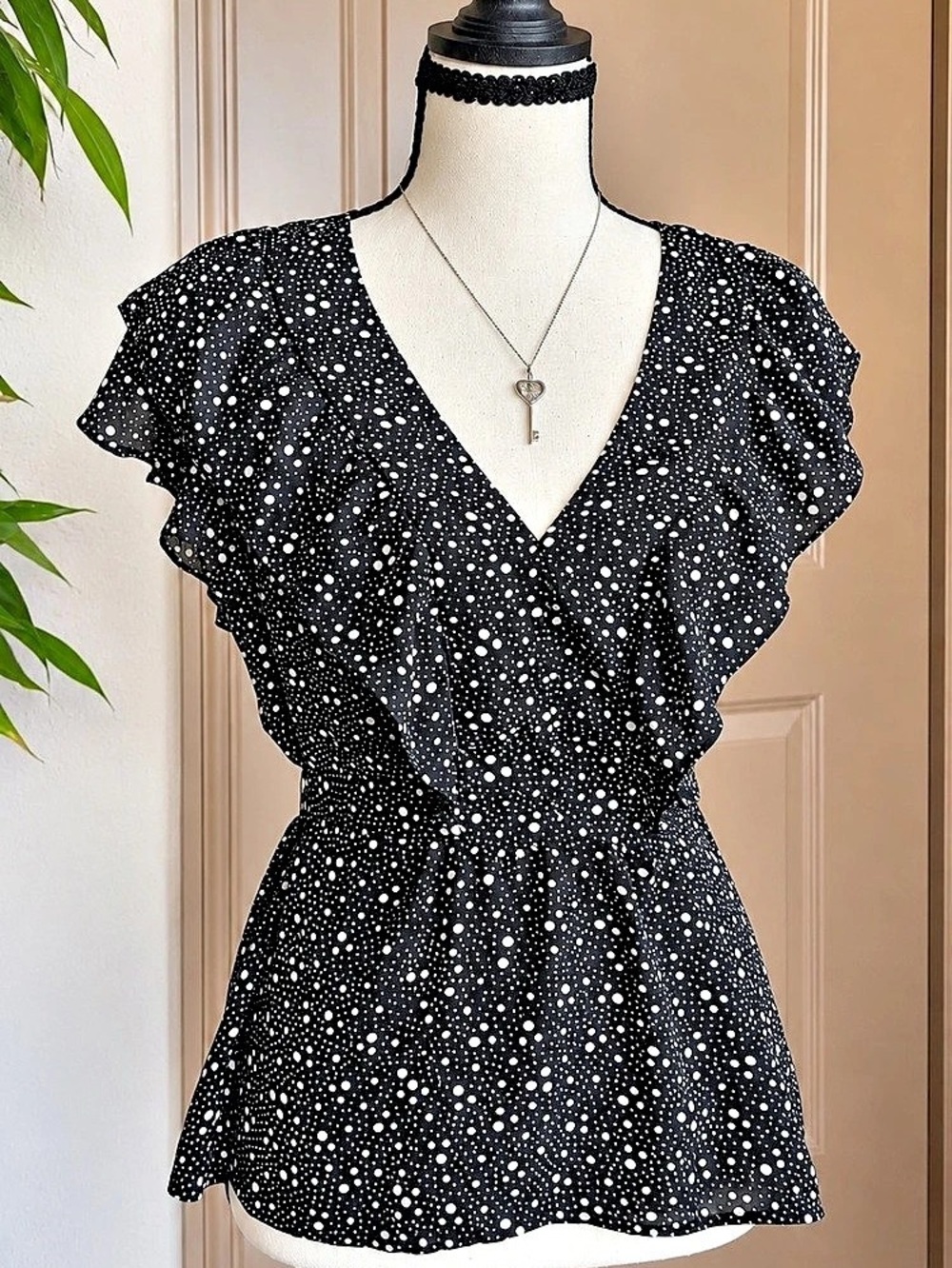 Polka Dot Ruffle Blouse in Black & White